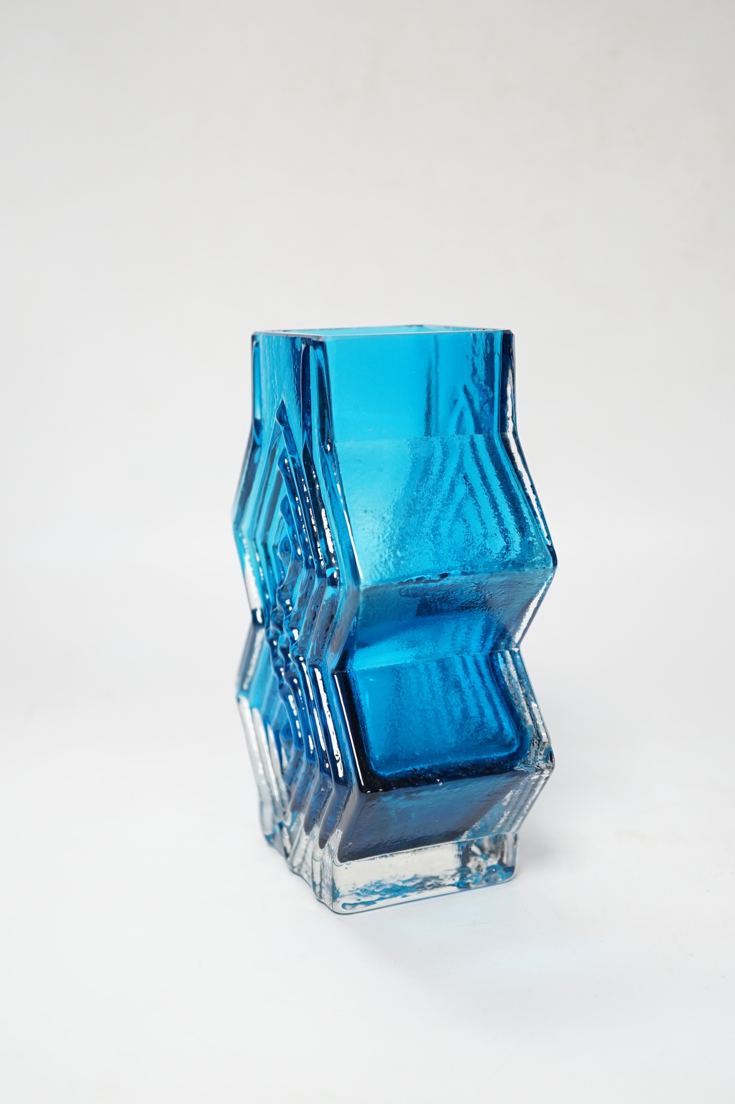 A Geoffrey Baxter for Whitefriars double diamond vase in kingfisher blue, 16cm high